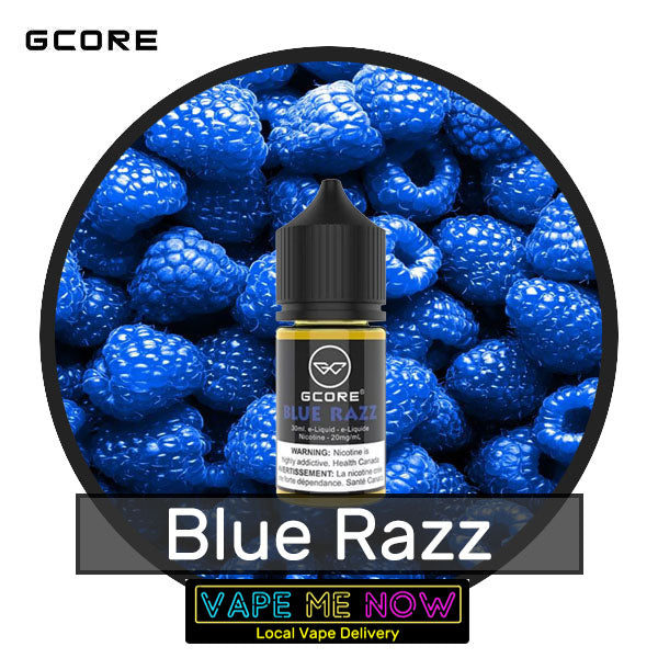 G-Core Salt Blue Razz flavor bottle of juice