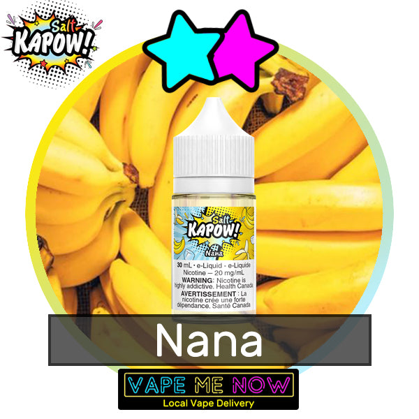 Kapow Salt Nana flavor bottle of juice